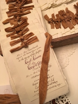 Custom Invitations with silk ribbon and handmade paper